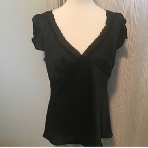 LOFT Silky V-Neck Black Top NWT
